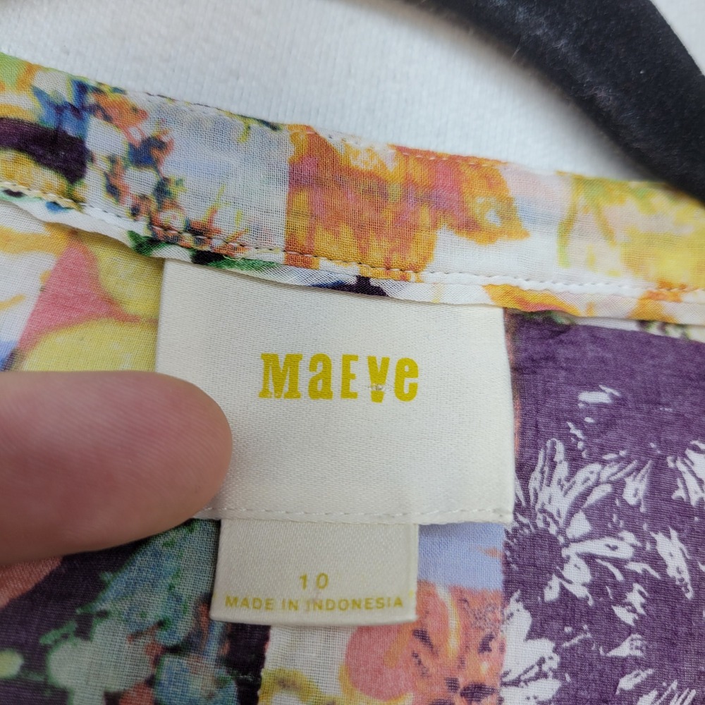 Maeve Blouse Womens 10 Multicolor Boho Patchwork Floral Crochet Lace Trim Top - Picture 3 of 8